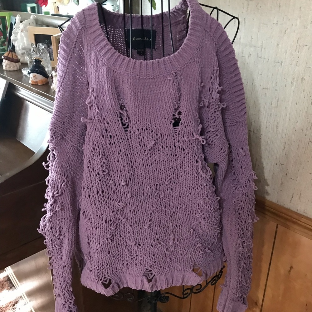 Love Marks Open Shoulder Sweater